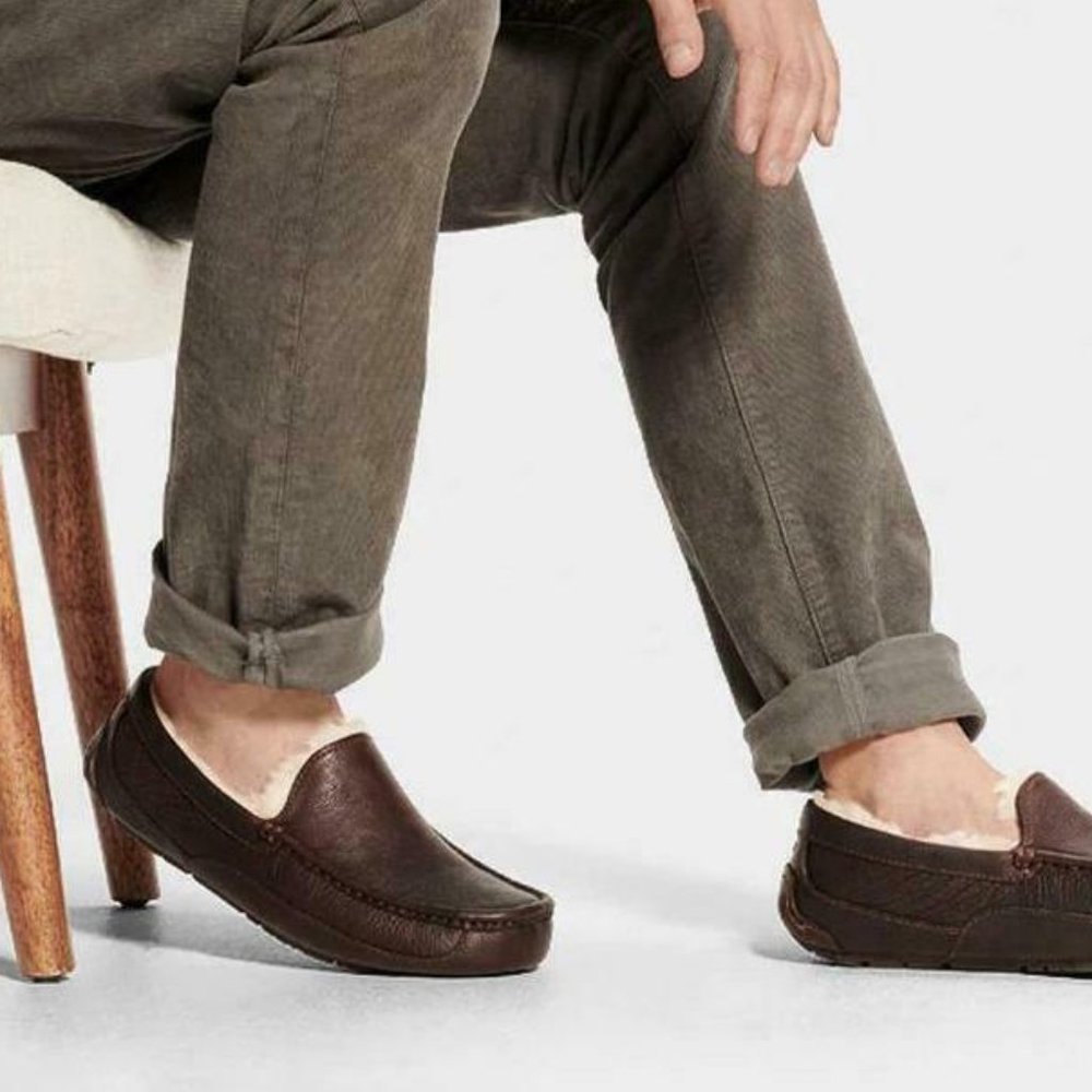 UGG Ascot Leather Slipper, Brown, Men's Size 11